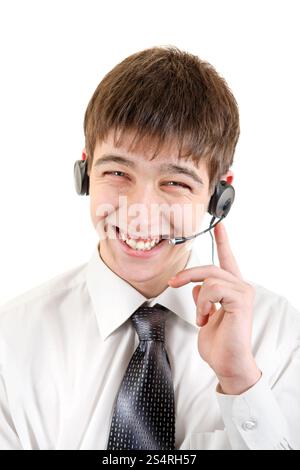 Happy Young Man With Headset. Isolated on the White Background Stock Photo