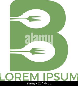 Letter B food logo vector illustration template. Spoon with letter B vector logo concept illustration. Stock Vector