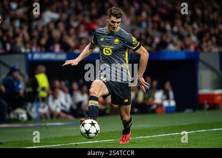 Madrid, Espagne. 23rd Oct, 2024. Thomas MEUNIER of Lille during the UEFA Champions League, League Phase MD3 football match between Atletico de Madrid and Losc Lille on 23 October 2024 at Riyadh Air Metropolitano stadium in Madrid, Spain - Photo Matthieu Mirville/DPPI Credit: DPPI Media/Alamy Live News Stock Photo