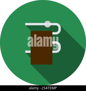 Heated Towel Rail Icon. Flat Circle Stencil Design With Long Shadow. Vector Illustration. Stock Vector