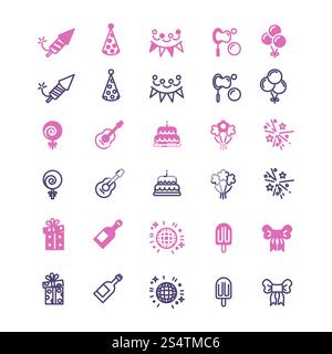 Event, party, birthday, festive icons set in linear style. Vector illustration. Event, party, birthday, festive icons set Stock Vector