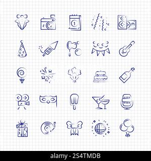 Birthday party celebration fun ballpoint pen icons set. Vector illustration. Birthday party celebration fun icons set Stock Vector
