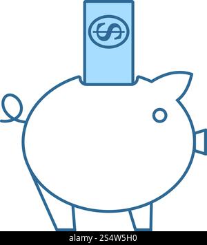 Piggy Bank Icon. Thin Line With Blue Fill Design. Vector Illustration. Stock Vector