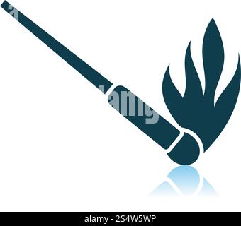 Burning Matchstik Icon. Shadow Reflection Design. Vector Illustration. Stock Vector