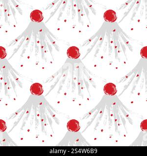 Abstract japanese volkano and sunrise seamless pattern. Asian grunge background design. Vector illustration. Abstract japanese volkano seamless pattern Stock Vector