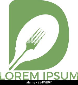 Letter D food logo vector illustration template. Spoon with letter D vector logo concept illustration. Stock Vector