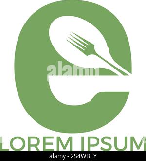 Letter E food logo vector illustration template. Spoon with letter E vector logo concept illustration. Stock Vector