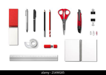 Stationery, office supplies mockup template, isolated on white background Stock Photo