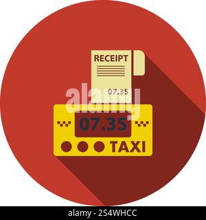Taxi Meter With Receipt Icon. Flat Circle Stencil Design With Long Shadow. Vector Illustration. Stock Vector