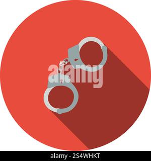 Handcuff Icon. Flat Circle Stencil Design With Long Shadow. Vector Illustration. Stock Vector