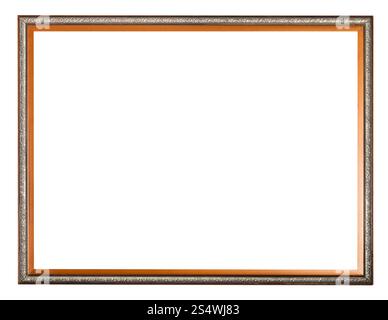 vintage narrow carved wooden picture frame with cut out blank space isolated on white background Stock Photo