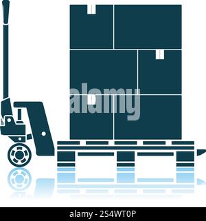 Hand Hydraulic Pallet Truc With Boxes Icon. Shadow Reflection Design. Vector Illustration. Stock Vector