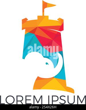 Elephant Fort Logo Design. Elephant Castle Logo Design Template. Stock Vector