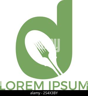 Letter D food logo vector illustration template. Spoon with letter D vector logo concept illustration. Stock Vector