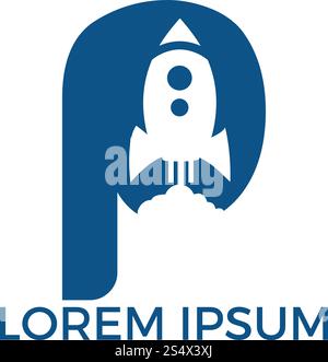 Letter P Rocket Logo Design. Letter P Logo With Rocket Launch Inside. Stock Vector