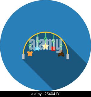 Baby Arc With Hanged Toys Icon. Flat Circle Stencil Design With Long Shadow. Vector Illustration. Stock Vector