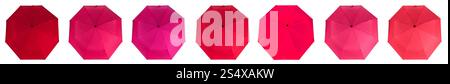 Set of different red colors umbrellas isolated on white background. Top view. Stock Photo