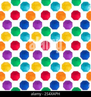 Seamless pattern of different colors colorful umbrellas isolated on white background Stock Photo