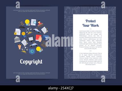 Vector linear and flat style copyright elements card or flyer template illustration. Vector linear and flat style copyright elements Stock Vector