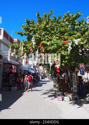 Vertical picture of an alley with street vendors on the Isla Mujeres, Quintana Roo, Mexico in November of 2023 Stock Photo