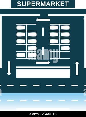 Supermarket Parking Square Icon. Shadow Reflection Design. Vector Illustration. Stock Vector
