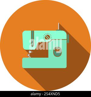Modern Sewing Machine Icon. Flat Circle Stencil Design With Long Shadow. Vector Illustration. Stock Vector