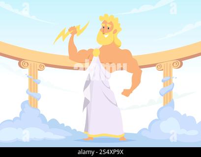 Zeus Greek ancient God of thunder and lightning. Vector zeus character god, greek ancient character illustration. Zeus Greek ancient God of thunder and lightning Stock Vector