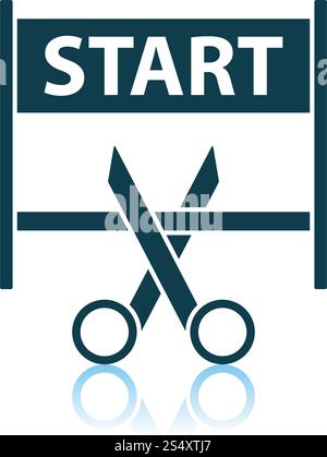 Scissors Cutting Tape Between Start Gate Icon. Shadow Reflection Design. Vector Illustration. Stock Vector
