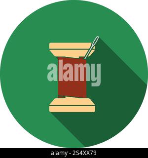Sewing Reel With Thread Icon. Flat Circle Stencil Design With Long Shadow. Vector Illustration. Stock Vector