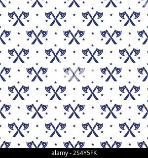 Stars and axes cross pon white seamless pattern background. Vector illustration. Axes cross seamless pattern Stock Vector