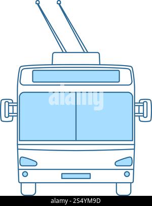 Trolleybus Icon. Thin Line With Blue Fill Design. Vector Illustration. Stock Vector