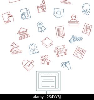 Vector linear style copyright elements flying out of computer monitor illustration. Vector linear style copyright elements Stock Vector