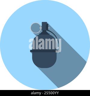 Attack Grenade Icon. Flat Circle Stencil Design With Long Shadow. Vector Illustration. Stock Vector