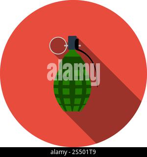 Defensive Grenade Icon. Flat Circle Stencil Design With Long Shadow. Vector Illustration. Stock Vector