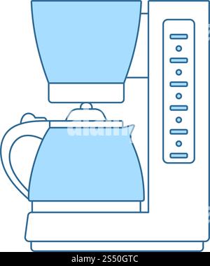 Kitchen Coffee Machine Icon. Thin Line With Blue Fill Design. Vector Illustration. Stock Vector