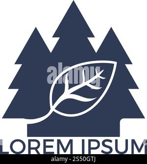Pine tree and leaf logo design. Creative pine tree and leaves silhouette logo vector design. Stock Vector