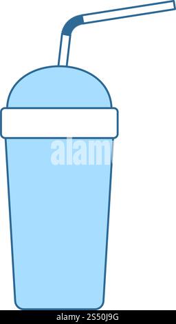Disposable Soda Cup And Flexible Stick Icon. Thin Line With Blue Fill Design. Vector Illustration. Stock Vector