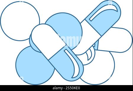 Pill And Tabs Icon. Thin Line With Blue Fill Design. Vector Illustration. Stock Vector