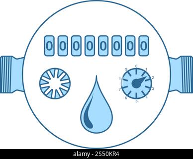 Water Meter Icon. Thin Line With Blue Fill Design. Vector Illustration. Stock Vector