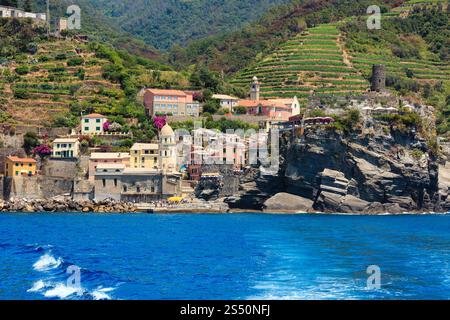 Vernazza, one of five villages at the Cinque Terre, Italy Stock Photo ...