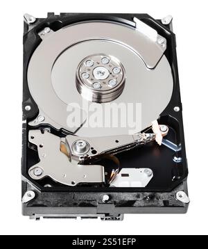 used 3.5-inch sata hard disk drive box without cover isolated on white background Stock Photo
