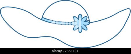 Elegant Woman Hat Icon. Thin Line With Blue Fill Design. Vector Illustration. Stock Vector