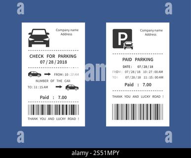 Parking ticket, money penalty receipt vector illustration isolated. Park car check with paid. Parking ticket, money penalty receipt vector illustration isolated Stock Vector