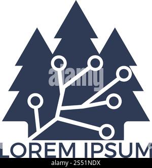 Digital Tree logo design. Network and pine tree design concept for education learning and technology. Stock Vector