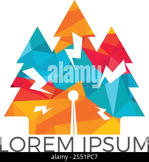 Digital Tree logo design. Network and pine tree design concept for education learning and technology. Stock Vector