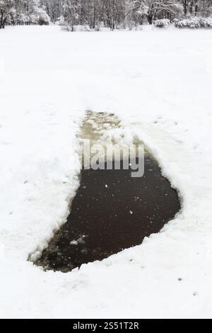 frozen pond in the forest covered in snow Stock Photo - Alamy