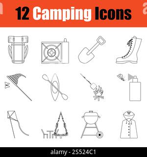 Camping icon set. Thin Line design. Vector illustration Stock Photo - Alamy