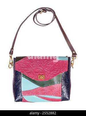 patchwork embossed leather handbag isolated on white background Stock Photo