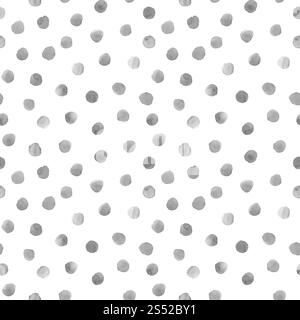 Abstract watercolor polka dots confetti background. Hand drawn irregular grey white color circles seamless pattern. Watercolour colorful texture. Prin Stock Photo