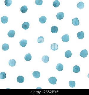 Abstract watercolor polka dots confetti background. Hand drawn irregular teal blue color circles seamless pattern. Watercolour colorful texture. Print Stock Photo